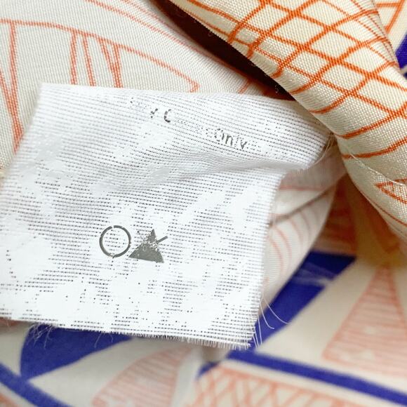 LUSH Aztec Print Cropped Top Scalloped Back Button Down Geometric Tan Blue Sz M - Picture 7 of 8